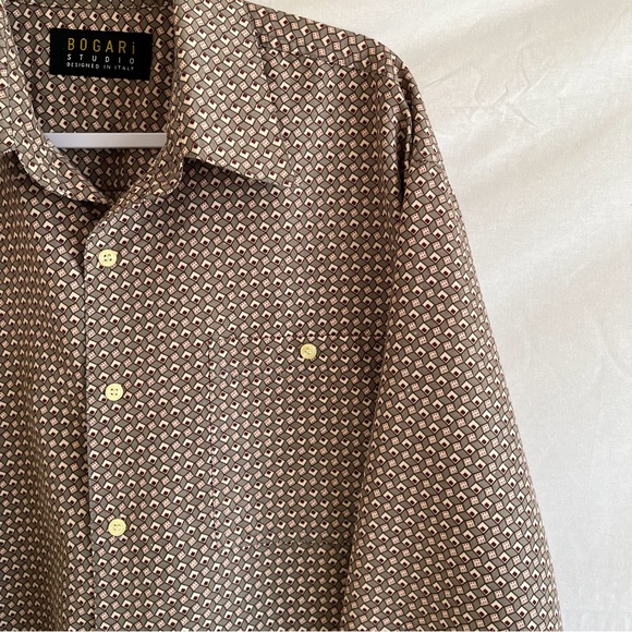 Bogari Studio Italy Button Up CasualLong Sleeve Shirt Patterned Taupe Size Large - Picture 4 of 8